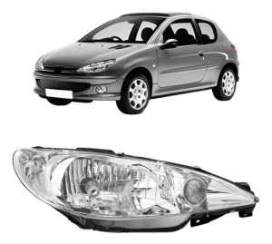 Farol Para Peugeot 206 E 206 Sw Ano 00/06 Foco Simples Liso