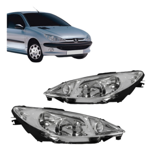 Farol Peugeot 206 2000 Até 2010 Cromado Foco Duplo Liso