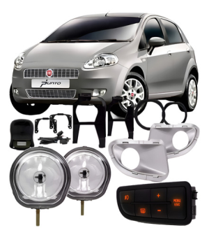 Kit Farol Milha Neblina Punto 2007/2012 Com Grade E Moldura
