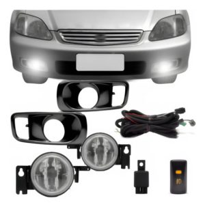 Kit Farol Milha Auxiliar Civic 1999 2000 Com Grade Preta.