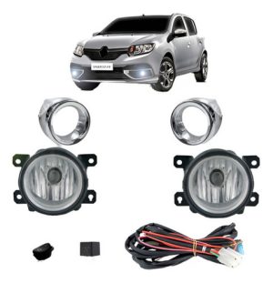 Kit Farol Milha Auxiliar Sandero 15 16 17 C/ Moldura Cromada