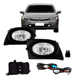 Kit Farol Milha Auxiliar Honda Civic 2007 2008 Com Grade