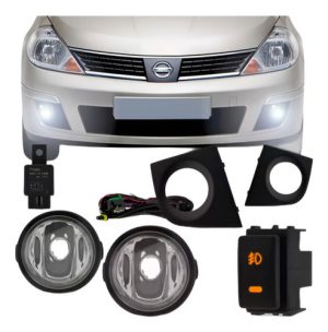 Kit Farol Milha Auxiliar Tiida 2012 À 2015 Com Grade
