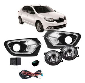 Kit Farol Milha Neblina Logan 2015 2016 2017 Moldura Cromada