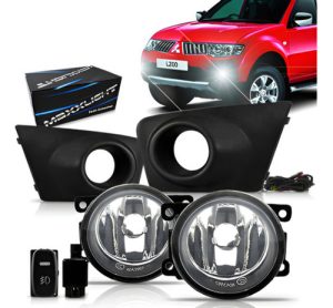 Kit Farol Auxiliar L200 Triton 2011 2012 Com Moldura Preta.