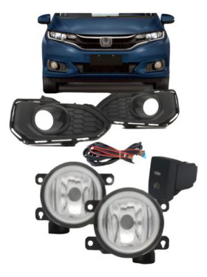Kit Farol Milha Auxiliar Fit 2018 A 2019 Com Grade Preto