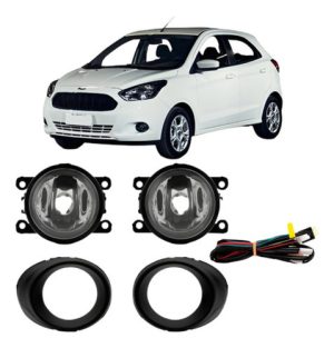 Kit Farol Milha Auxiliar Ka 2015 16 17 2018 Com Grade Preto
